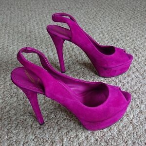 Brian Atwood Beatris Purple Fuchsia Slingback Platform Heels Size 6.5